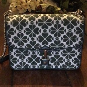 Kate Spade green flower print crossbody with adjustable chain strap